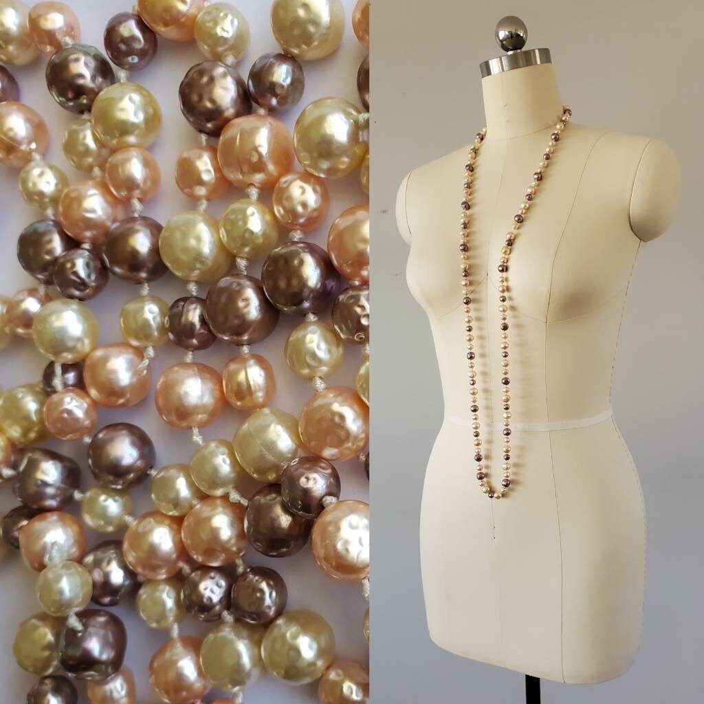 1970's Long Faux Pearl Necklace - 70s does 20s Jewelry - 70's Accessories