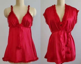 1980s Red Lingerie Set by Cinema Etoile Seductive Wear - 80s Lingerie - 80's Women's Vintage Size Medium/Large