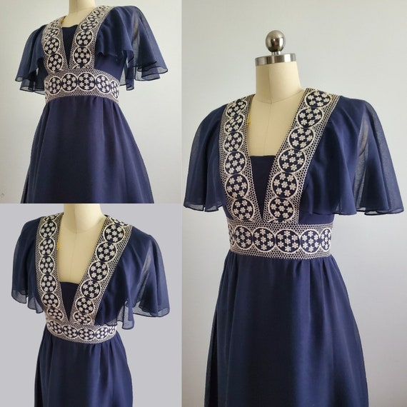 Late 60s Prairie Revival Dress with Cape Sleeves - 60… - Gem