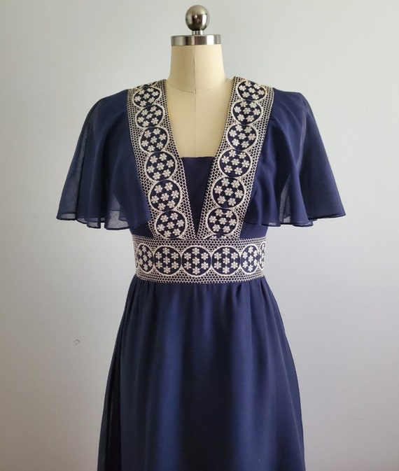 Late 60s Prairie Revival Dress with Cape Sleeves - 60… - Gem