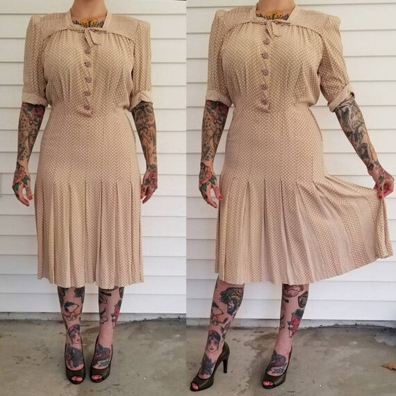 1930s/40s Silk Day Dress in Clover and Swirl Print