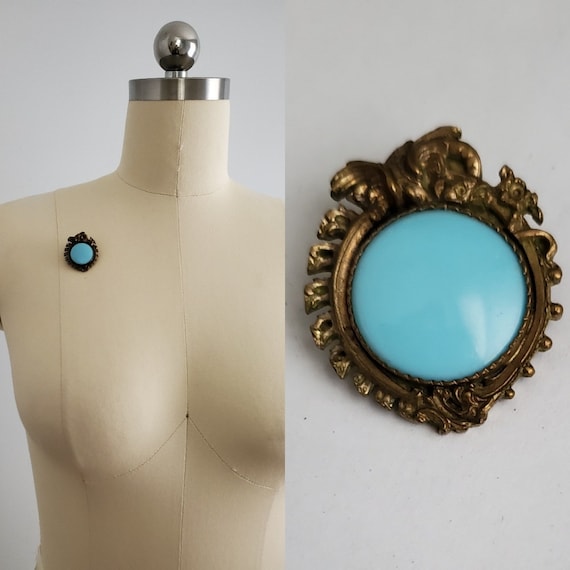 Victorian Turquoise Brooch Pin- Victorian Jewelry - Victorian Fashion