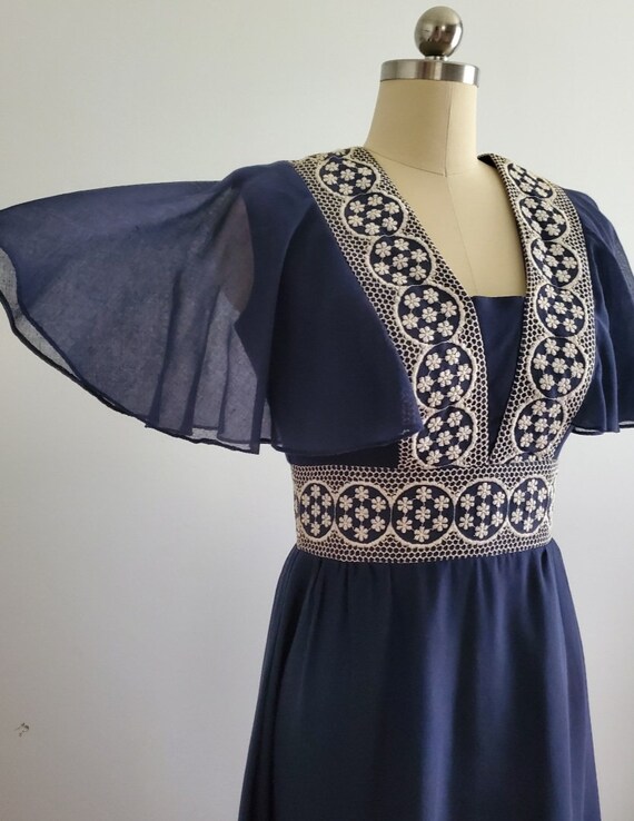 Late 60s Prairie Revival Dress with Cape Sleeves - 60… - Gem