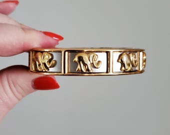 Vintage 1980s Lucky Elephant Clamp - 80s Bangle Bracelet - Vintage Jewelry- 80s Fashion - Estate Jewelry