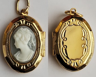 Vintage Victorian Revival Locket Pendant with Cameo  - Vintage Locket - Vintage Accessories