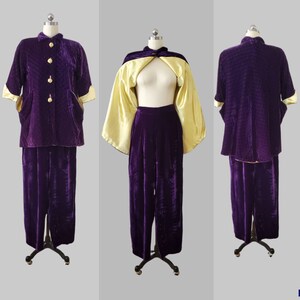 1940's Women's Smoking Jacket and Pants Set Fashioned by Flobért 40s Dressing Gown 40's Loungewear Women's Vintage Size Small image 2