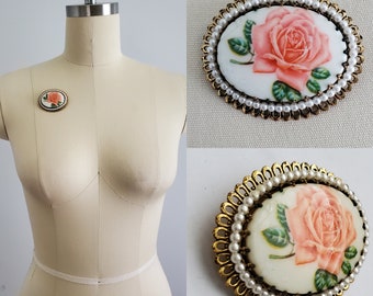 Vintage 1950's Ceramic Rose Brooch Pin - Mid-century 50s Jewelry - Vintage Accessories - Vintage
