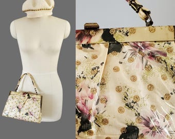 1950s Vinyl and Fabric Purse - 50s Accessories - 50s Laminated Purse