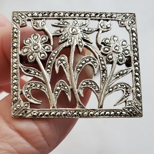Vintage Sterling Silver and Marcasite Floral Pin and Earring Set Mid-century Jewelry Vintage Accessories image 3