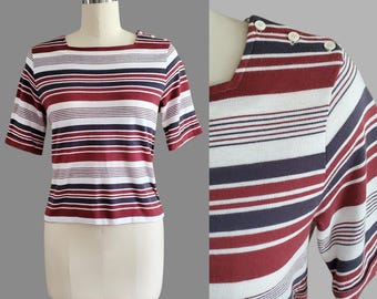 1980s Striped Top by Ship'n Shore - 80s Graphic Tee - 80s Women's Vintage Size Medium