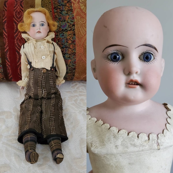 Antique Doll Dressed as a Boy with Short Wig - Collectible Dolls - Antique Dolls 17" Tall