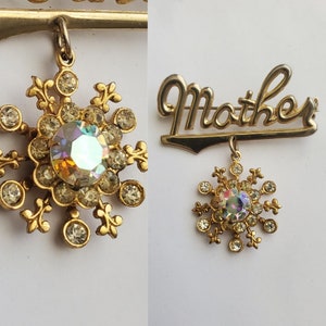 1960s Mother Charm Brooch Pin with AB Rhinestone Mid-century Fashion 60s Accessories image 1