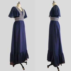 Late 60s Prairie Revival Dress With Cape Sleeves - 60s Maxi Dress - 60s ...