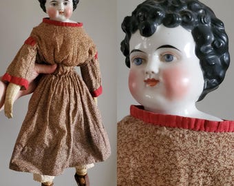 Antique China Head Doll with Rare Hairstyle - 20&quot; Tall - Antique German Dolls - Collectible Dolls