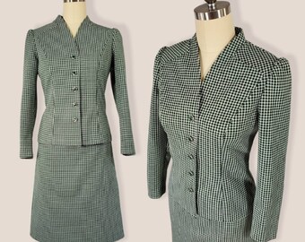 1970s Houndstooth Jacket and Skirt Suit by Marty Gutmacher 70s Suit Set 70's Women's Vintage Size Medium