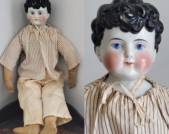 Antique China Doll wirh Beautiful Curly Hair - 19.5&quot; Tall - Antique German Dolls - Collectible Dolls
