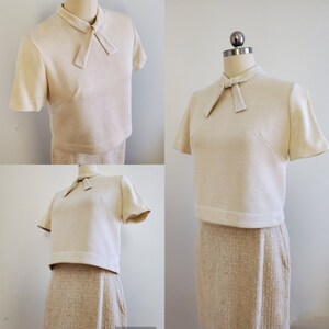 1960s Butte Knit Dress Suit with Skirt, Jacket and blouse Linen Cotton Blend 60s Dress Set 60s Women's Vintage Size Small/Medium image 3