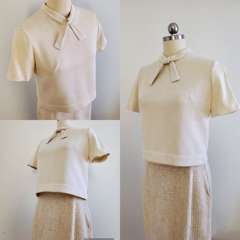 1960s Butte Knit Dress Suit with Skirt, Jacket and blouse Linen Cotton Blend 60s Dress Set 60s Women's Vintage Size Small/Medium image 3