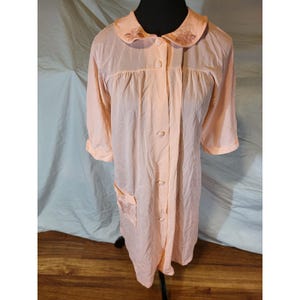 Vtge Lorraine Neon Orange Button Up Collared Night Gown Robe Nylon Size M