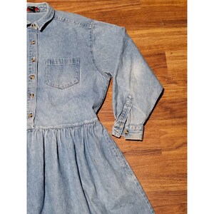Vintage Savannah Blue Denim Maxi Dress Sz XL Half Button Long Sleeve image 4