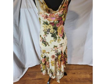 Colección vintage Y2K Dressbarn, talla pequeña, vestido romántico fluido con cuello vuelto Fairycore