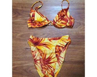 Ensemble de bikini vintage bikini haut de gamme orange jaune carabella taille 8