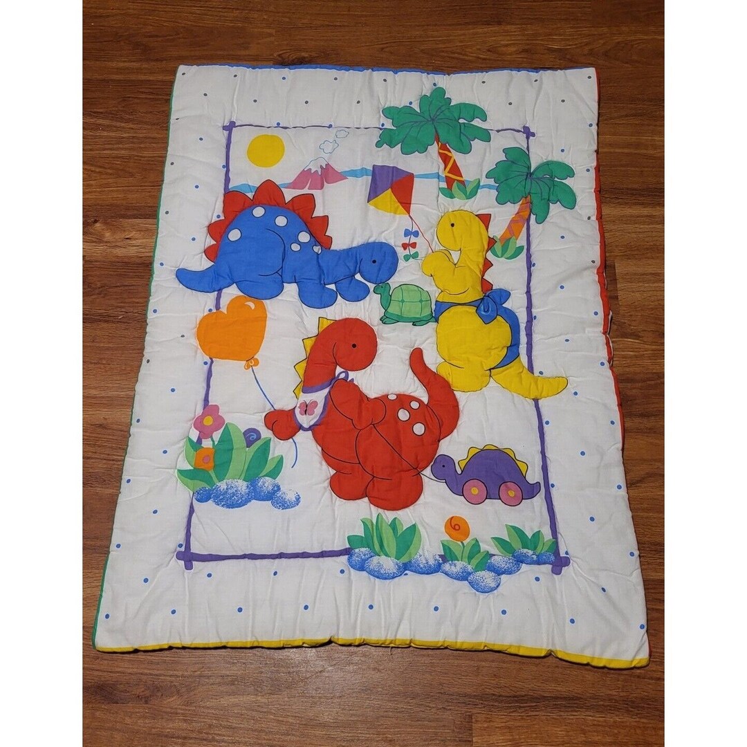 Vintage 1993 Little Bedding Red Calliope Dinosaur Crib Blanket Etsy