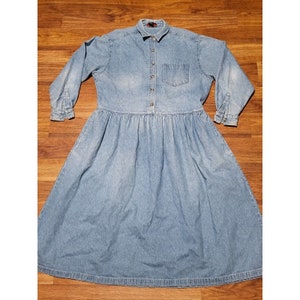 Vintage Savannah Blue Denim Maxi Dress Sz XL Half Button Long Sleeve image 1