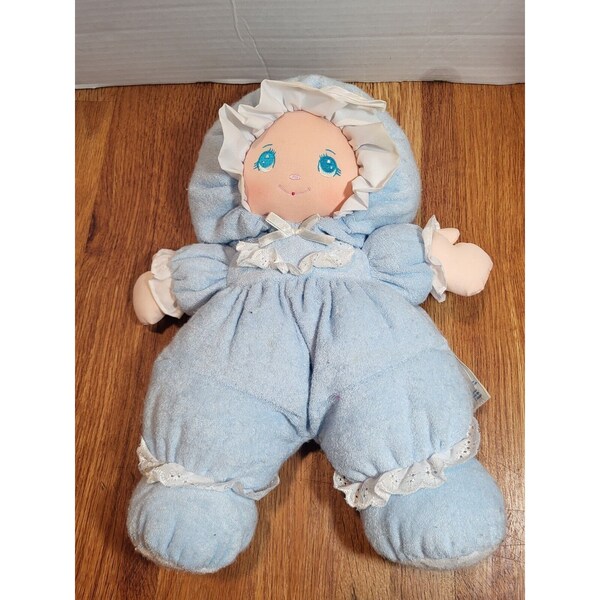 Vintage Little Darlin's Blue 14" Stuffed Plush Terry Cloth Baby Doll 1990s