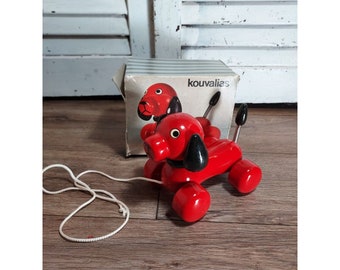 Rare Kouvalias Toys Little Red Dog Pull W/ Box