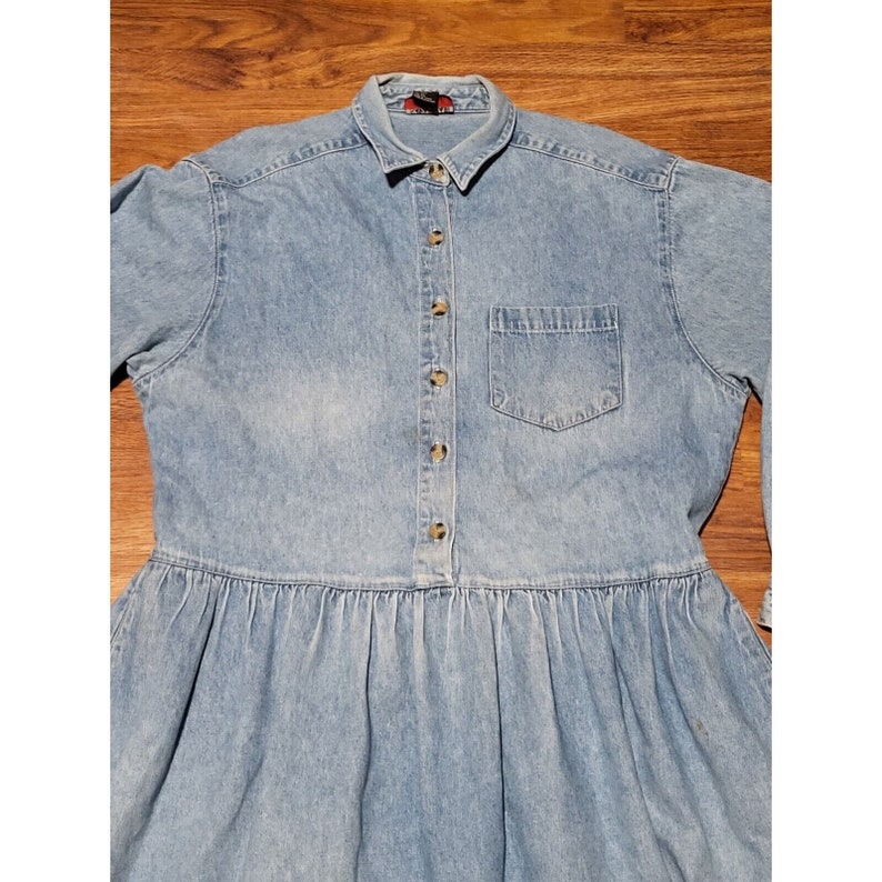 Vintage Savannah Blue Denim Maxi Dress Sz XL Half Button Long Sleeve image 3