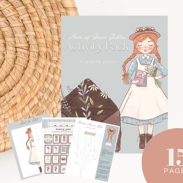 Anne of Green Gables Literature Activity pages for kids | Calendar | Letter | Memory Game and Envelope / Learn to Braid