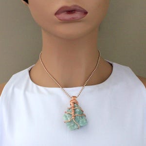 Wire Wrap Crystal Pendant Necklace, &quot;Heart Chakra&quot; Green Calcite Crystal, Healing Crystal, Statement Necklace