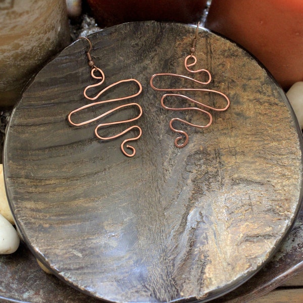 Wire Earrings, Antique Copper, Copper, Gold, Rose Gold & Silver Wave Wire Earrings, Vintage Earrings, Boho Earrings, Statement Earrings