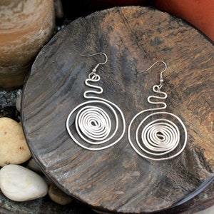 Wire Earrings, Copper, Gold & Silver Wave and Spiral Wire Earrings, Squiggle Earrings, Boho Earrings, Statement Earrings