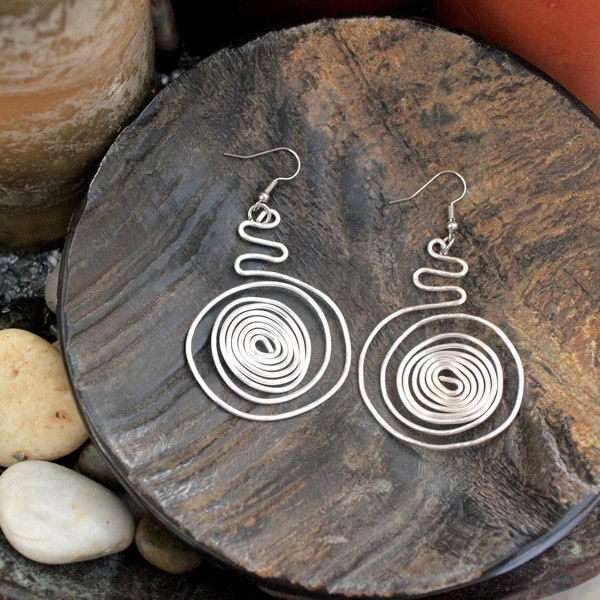 Wire Earrings, Copper, Gold & Silver Wave and Spiral Wire Earrings, Squiggle Earrings, Boho Earrings, Statement Earrings