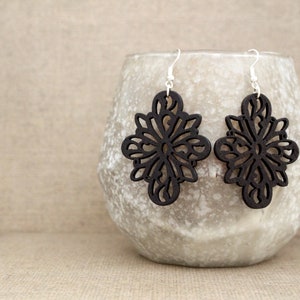 Laser Cut Wood Earrings, Geometrical Design Laser Cut Wood Earrings