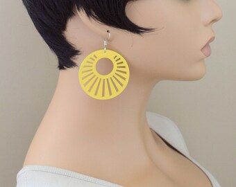 Laser Cut Wood Earrings, Hoop Laser Cut Wood Earrings