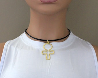 Ankh Wire Pendant Choker Necklace: Egyptian Symbol, Statement Jewelry