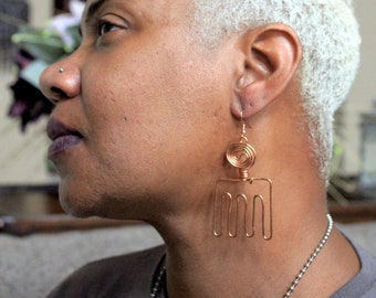 Wire Earrings, Copper Wire Earrings, Afro Pick Wire Earrings, Ethnic Earrings, Statement Earrings