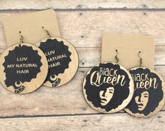 Ethnic Earrings, Engraved Flat Round Wood Earrings, Statement Earrings