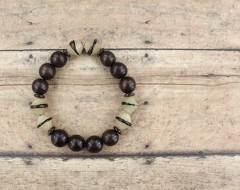 Unisex Bracelet, Dark Brown Wood Bead Bracelet, Men & Women Wood Bead Bracelet, , Stretch Bracelet