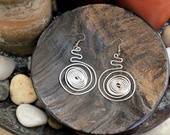 Wire Earrings, Copper, Gold & Silver Wave and Spiral Wire Earrings, Squiggle Earrings, Boho Earrings, Statement Earrings