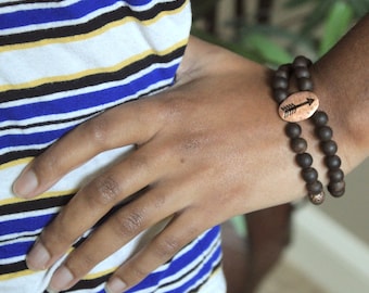 Ebony Wood Bead Bracelet: Unisex Double Strand with Arrow Accent