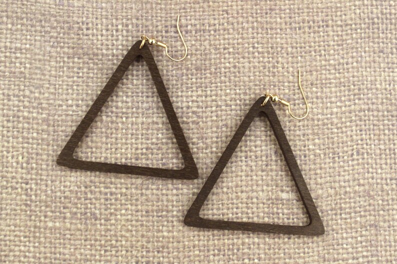 Laser Cut Wood Earrings, Triangle Laser Cut Wood Earrings image 3