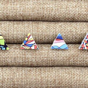 Wood Stud Earrings, Multi Color Triangle Wood Stud Earrings
