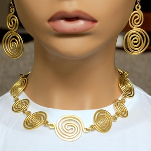 Wire Necklace, Bracelet & Earrings, Copper, Gold and Silver Spiral Wire Choker Necklace, Statement Jewelry