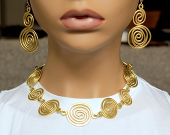Spiral Wire Choker Necklace: Copper, Gold & Silver Statement Jewelry Set