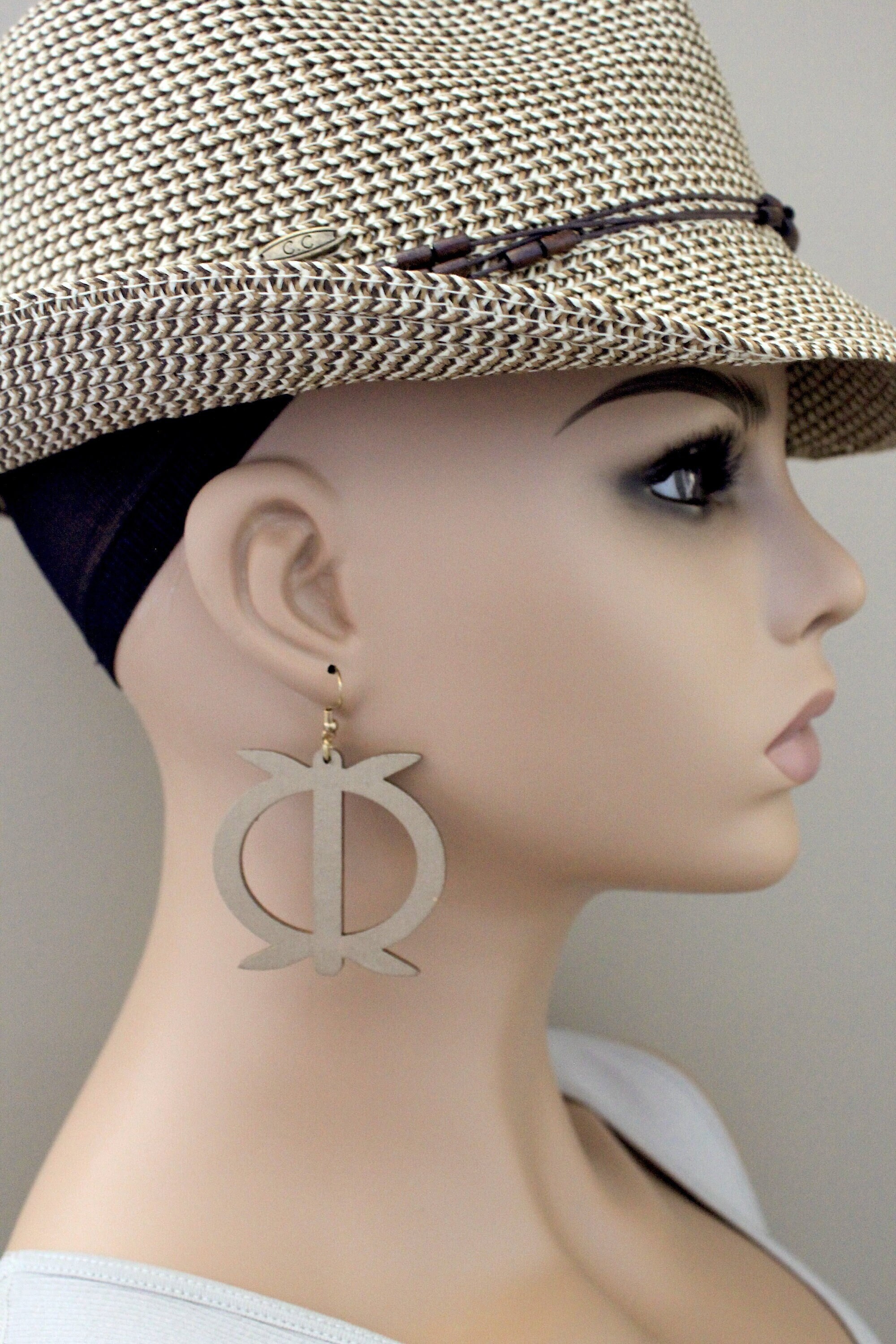 Ethnic Earrings, Adinkra Symbol WAWA ABA "Perseverance" Hand Painted Laser Cut Wood Earrings, Ethnic Earrings, Statement Earrings