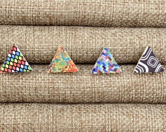 Wood Stud Earrings, Multi Color Triangle Wood Stud Earrings